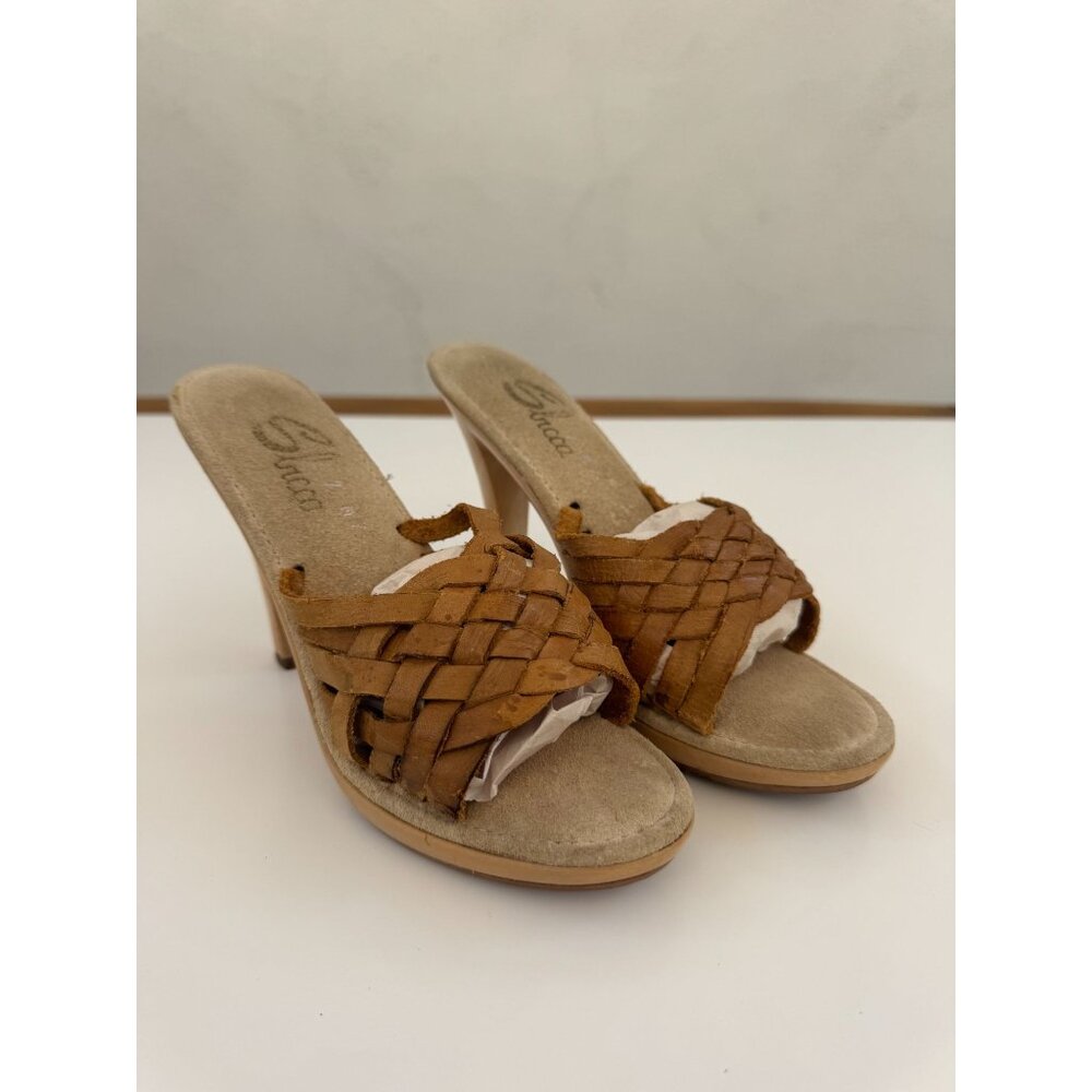 Vintage Braided Leather High Heel Slides By Graceland Size 8